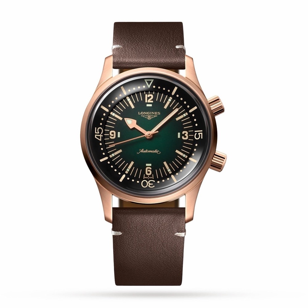 Longines Legend Diver Bronze 42mm Auto Green Dial 300m Box Papers Extra Strap